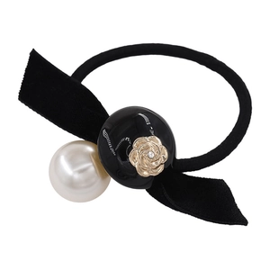Élastique cheveux vintage élégant avec camélia, perle, nœud velours et haute élasticité