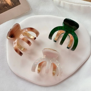 Women Acetate Small Hair Claw Clips Elegant Alloy Shark Clips Marbled Geometric Shark Hair Clamp For Thin Thick Hair Accessories