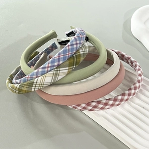 Korean Sweet Plaid Solid Color Fabric Headband For Women Handmade Padded Sponge Hair Band Hair Hoop Headwear Accessories