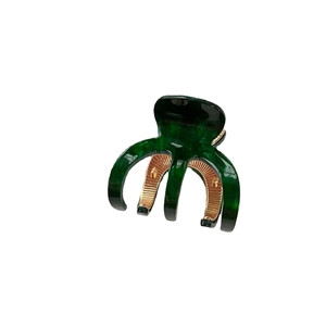 Elegant dark green acetate octopus hair claw clip with golden metal inner teeth