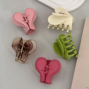 French style double heart acrylic hair claw clips in five pastel colors and matte finish