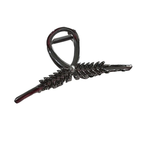 Elegant dark grey metallic wheat ear hair claw clip with rhinestones for women