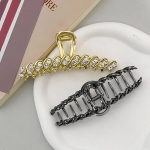 Elegant Alloy Rhinestone Hair Claw Clip Wave Shape Gold Gun Black Metal Hairclamp Korean Style Hair Jewelry For Women Daily Party