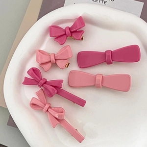 Zoete Roze Hars Strik Haarspeldjes Set Voor Vrouwen Meisjes Koreaanse Stijl Plastic Eendenbek Haarspelden Mode Haaraccessoires