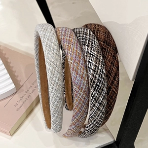 Vintage Tweed Padded Headband Retro Plaid Woven Sponge Hairband For Women Academy Style Heightening Top Headwear Accessory