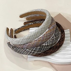 Plaid tweed padded headband set with vintage sponge thickening for hair volume