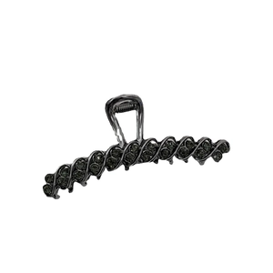 Elegant gunmetal vintage hair claw clip with dark grey rhinestones for women