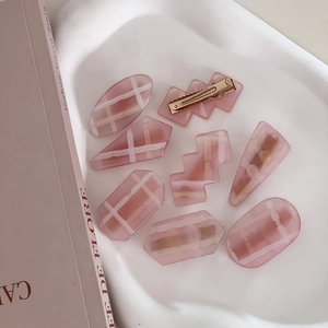 Sweet Pink Geometric Plaid Acetate Hair Clips French Style Marble Pattern Duckbill Side Clips Women Hair Accessories
