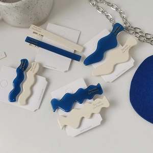Minimalist French Acetate Hair Clips Wave Geometric Duckbill Barrettes Navy Blue Cream White For Women Girls Hair Jewelry