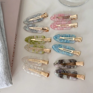 Korean Acetate Seamless Hair Clips Marble Grid No Trace Duckbill Hairpins For Women Makeup Styling Hair Accessories
