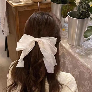 Eleganter weißer Netzschleifen-Haarclip mit langen Bändern in der Rückansicht