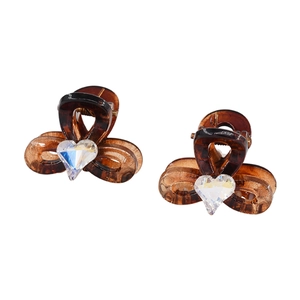 Mini pinces à cheveux en résine marron avec strass en forme de cœur et design de nœud