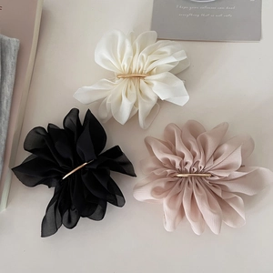 Elegant Chiffon Flower Hair Clip For Women Layered Satin Floral Duckbill Clip Sweet Ethereal Ponytail Styling Accessories