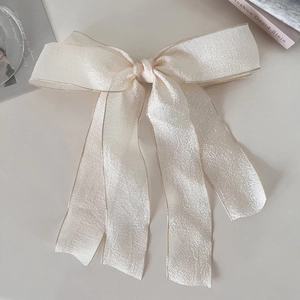 Eleganter cremeweißer Netz-Haarclip mit langer Schleife und Satin-Textur für Damen