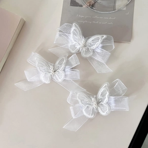 Fairy White Mesh Butterfly Hair Clips With Faux Artificial Pearl Embroidery Elegant Handmade Sweet Alligator Clip Hair Accessories