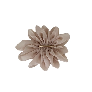 Elegant beige chiffon flower hair clip with golden metal center for women's hairstyle