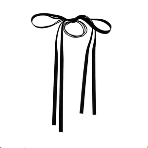 Elegant long ribbon black bow hair tie made of soft velvet material for women