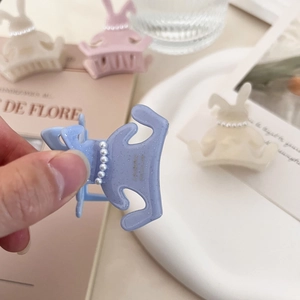 Graziosa pinza per capelli a forma di coniglio con perle in colori pastello