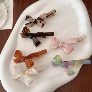 French Style Acetate Bow Hair Clip Sweet Cute Tortoiseshell Pattern Bangs Side Duckbill Clip Handmade Hair Accessories For Women