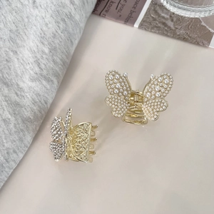 Eleganti mollette per capelli a farfalla dorate con perle e strass per acconciature