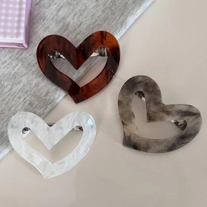 Korean Style Heart Shaped Acetate Hair Clip Elegant Marble Tortoiseshell Texture Handmade Spring Clip Women Hair Accessory