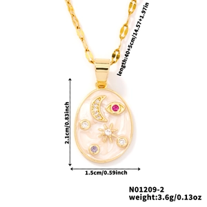 Detailed macro view of gold star moon zircon pendant with pink marble texture
