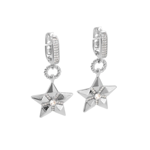 Pendientes de estrella de plata con circonitas y colgantes geométricos facetados