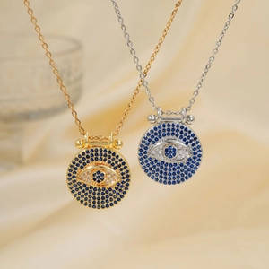 Collar de Ojo Turco de Disco Redondo de Cobre Zirconia Estilo Hip Hop Chapado en Oro Plata Joyería para Mujer Accesorio Diario Regalo