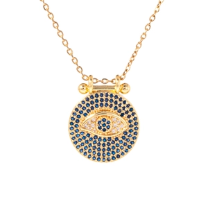 Collar hip hop dorado con colgante de ojo turco azul y cristales blancos brillantes
