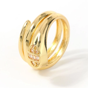 Gold multi-layer wrap ring with cubic zirconia stones and minimalist spiral design