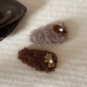 Lot de barrettes à cheveux ours en peluche marron avec laine d'agneau et strass