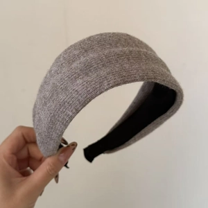 Grey knitted wide headband for women with thick high-top design and non-slip lining