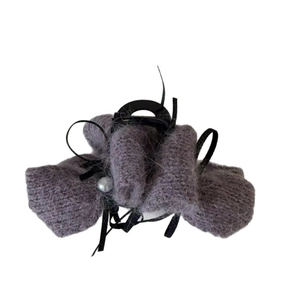 Pinza per capelli in peluche viola con fiocco nero e perla bianca decorativa lussuosa