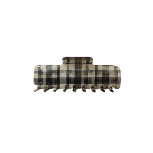 Classic black and white checkered rectangle hair claw clip with glossy finish