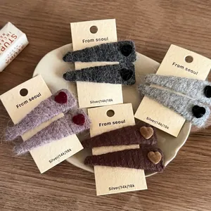 Pinza para el Cabello de Corazón de Terciopelo Estilo Coreano Retro Hecho a Mano Clip BB para Mujeres Niñas Otoño Invierno
