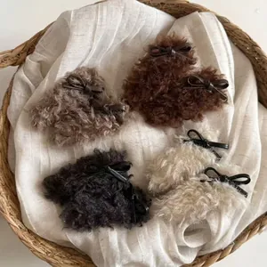 Autumn Winter Lamb Wool Plush Bow Hair Clip Sweet Elegant Korean Style BB Clip Side Clip For Women Hair Accessories