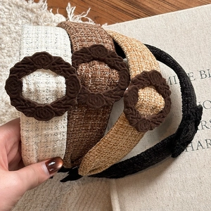 Vintage Woven Plaid Wide Brim Headband For Women Elegant High Top Hair Hoop Autumn Winter Everyday Hair Accessories