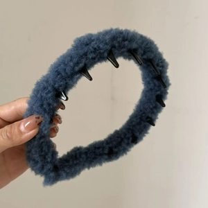 Serre-tête en peluche teddy gris foncé avec dents antidérapantes accessoire cheveux hiver