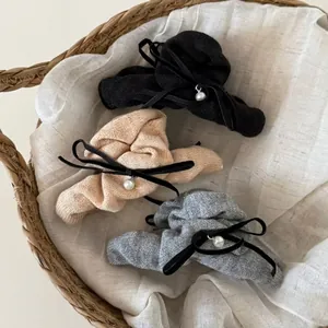 Süße Gestrickte Wolke Haarkralle Mit Samtschleife Und Künstlicher Künstliche Perle Für Damen Eleganter Haifischclip Haarschmuck