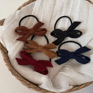Handmade Woolen Bowknot Hair Tie For Women Vintage Korean Style Flocking Elastic Hair Band Durable Scrunchies Hair Accessories