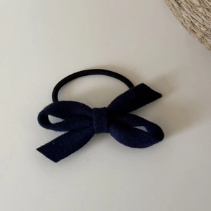 Elegant navy blue wool bow hair tie with durable elastic band for a retro Korean look