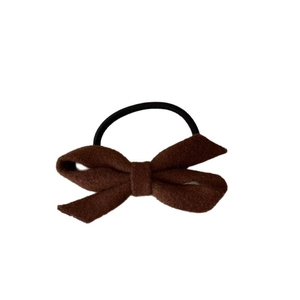 Elegant Korean style dark brown wool bow hair scrunchie with durable elastic band