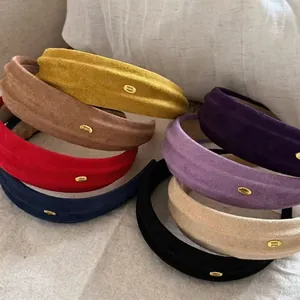 Koreanischer Retro Wildlederimitat Breiter Haarreif Für Damen Hoher Kopf Flocked Haarband Mit Gold Hand Made Etikett Schmuck