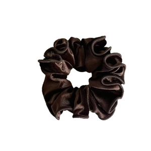 Elegant dark coffee velvet scrunchie with high elasticity and French minimalist style