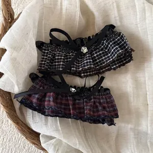 French Retro Plaid Ruffled Skirt Banana Clip Cloth Bowknot Rhinestone Ponytail Clip Fashion Hair Accessory For Women