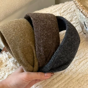 Serre-tête large en peluche pour femmes en jaune gingembre, marron et gris foncé