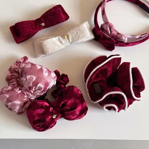 Eleganter Samt Schleife Haarspange Weinrot Rosa Haargummi Samt Haarreif Für Damen Weihnachten Neujahr Party Haarschmuck