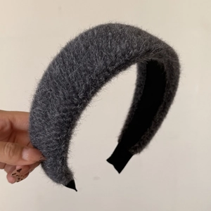 Deep grey vintage plush headband with thick knitted texture for autumn winter hair styling