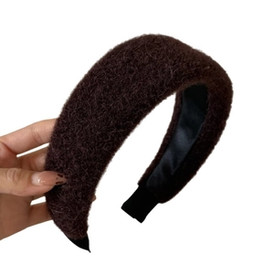 Winter vintage wide plush headband for women in dark brown velvet with high crown style