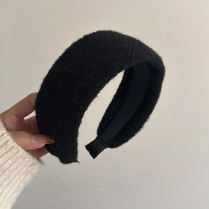 Thick black plush fleece headband for women with high crown design for winter hair styling